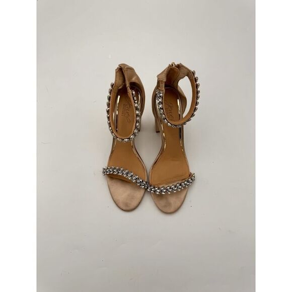 Jewel Badgley Mischka Sandal Women's Tan Mayra Ankle Strap Evening Bridal Shoes - Picture 1 of 3
